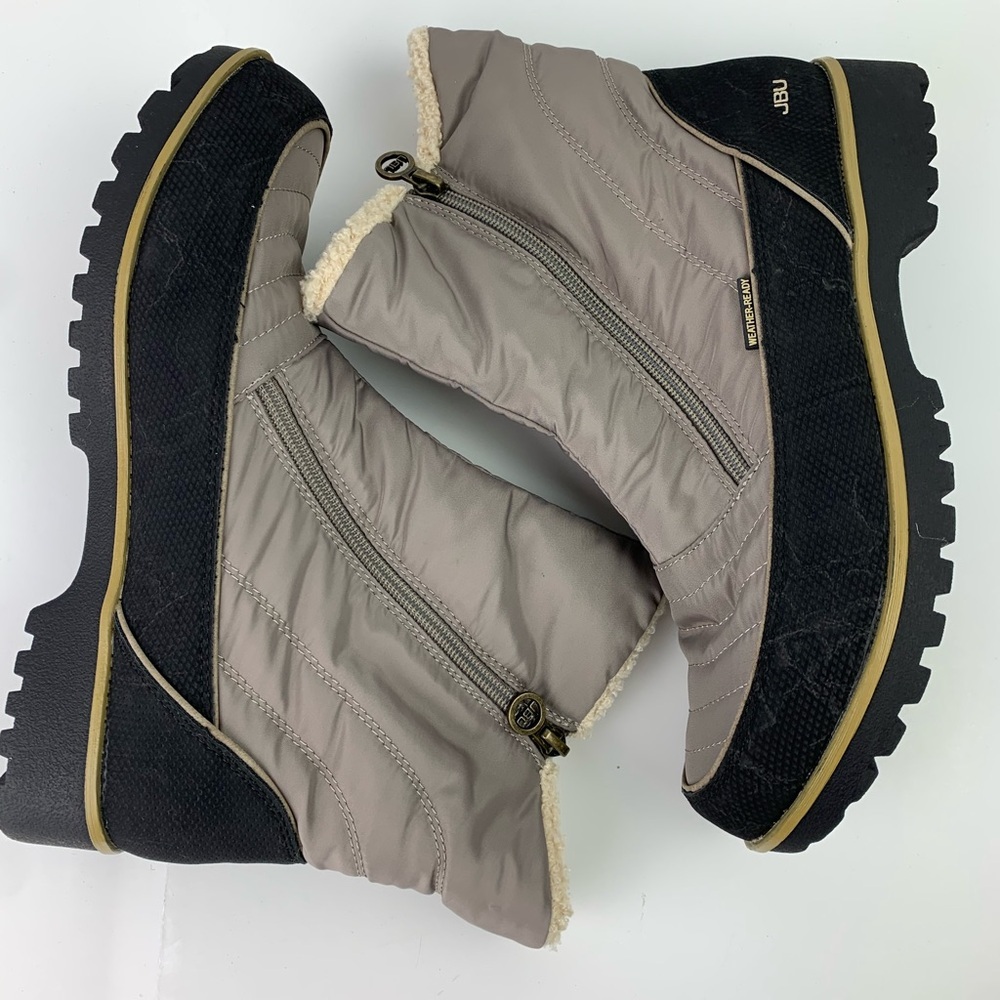 NEW JBU Snowbird Boots Womens 9.5 Gray Black Faux Fur Winter Shoes Zip Ankle